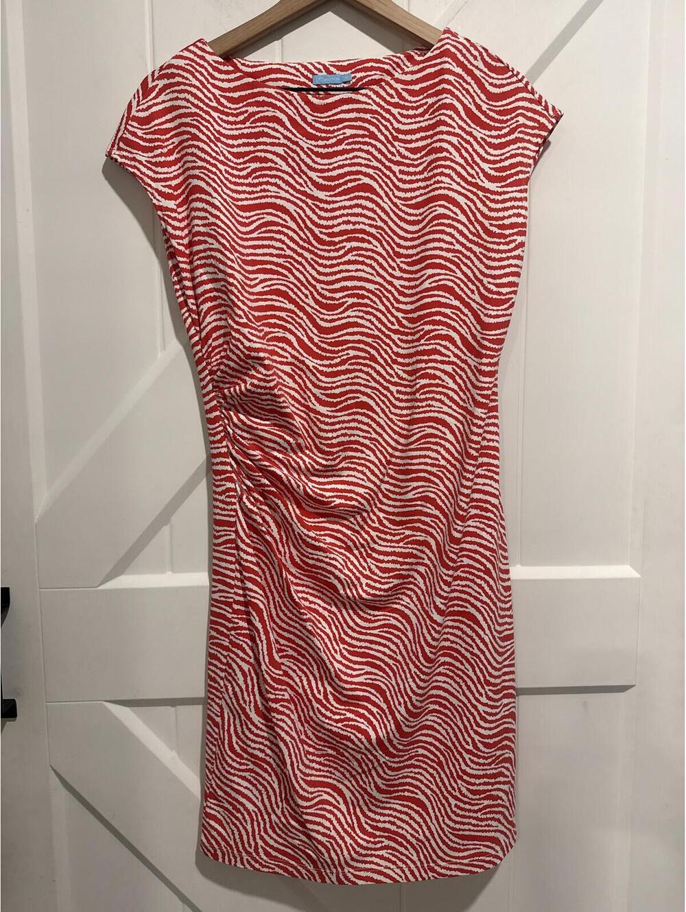 J. McLaughlin Red and White Wave-Print Midi Dress